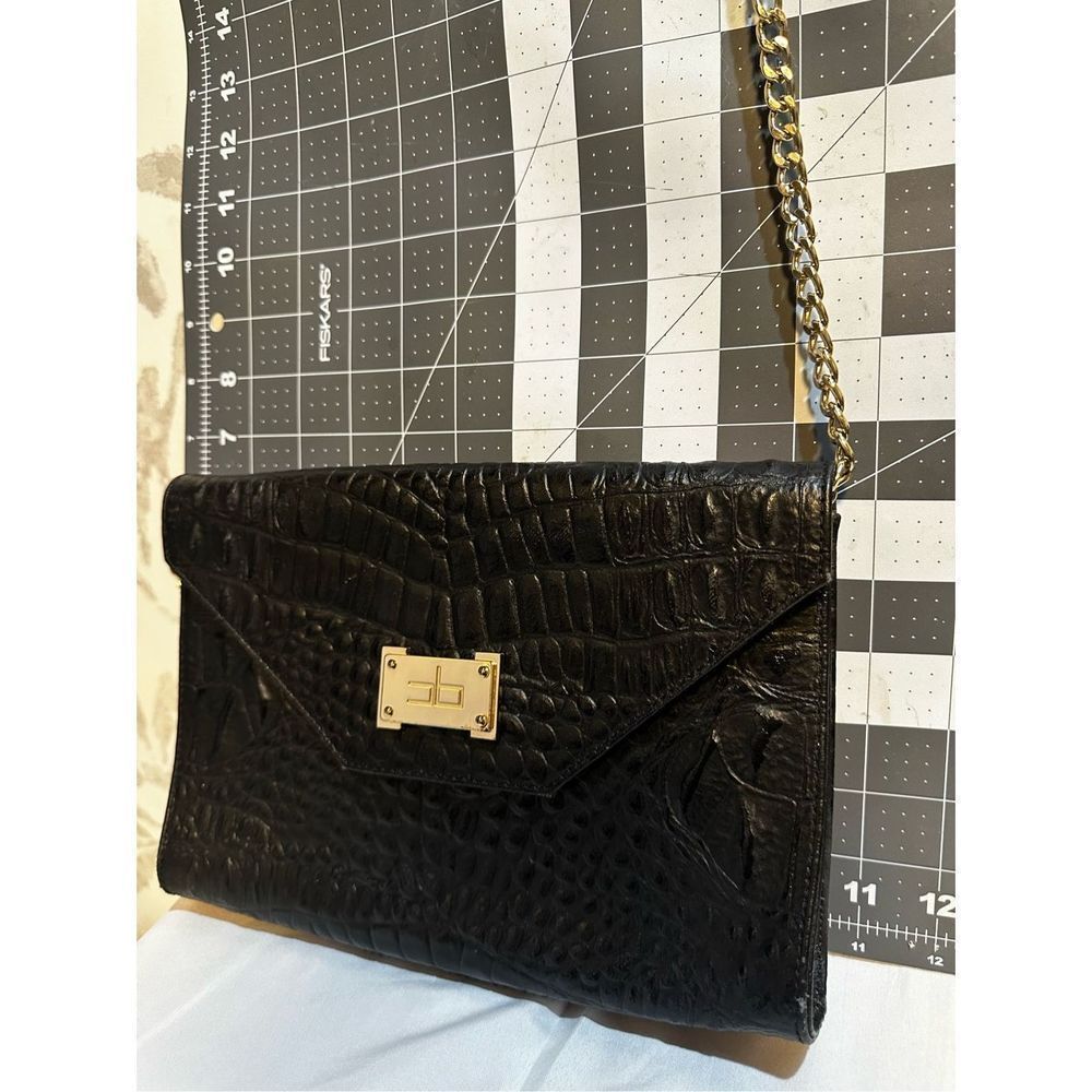Courage. b Black crocodile Leather Shoulder Bag or Clutch with Removable Strap - Picture 9 of 10